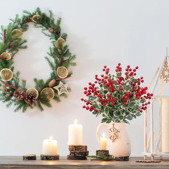 12 Pcs Christmas Artificial Holly Berry Stems 17.7'' Artificial Christmas Red Berries Picks Artificial Christmas Flowers for Christmas Tree Christmas Wreath Party Holiday Decoration