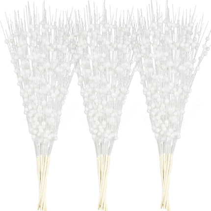 Christmas Tree Picks and Sprays,White Christmas Tree Ornaments Decoration,Glitter Berry Picks for Tree Topper Wreath Garland,Christmas Tree Filler Sticks Twigs Picks Branches Stems-24 Pack