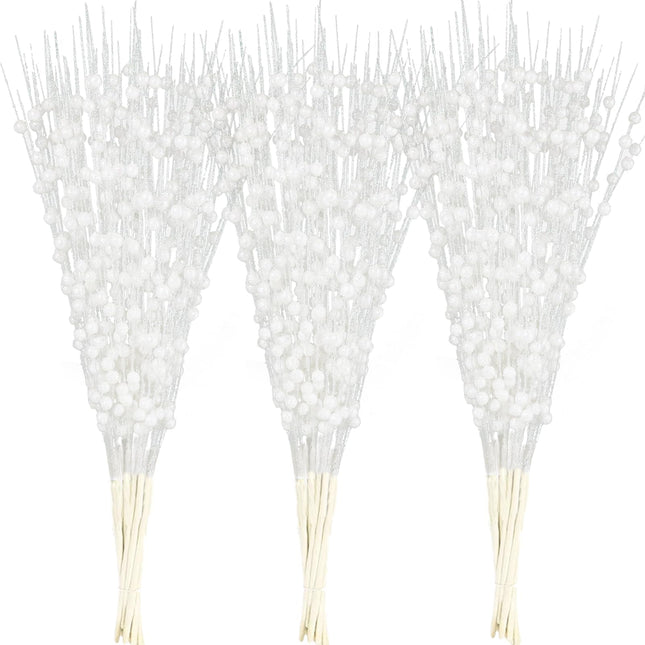 Christmas Tree Picks and Sprays,White Christmas Tree Ornaments Decoration,Glitter Berry Picks for Tree Topper Wreath Garland,Christmas Tree Filler Sticks Twigs Picks Branches Stems-24 Pack