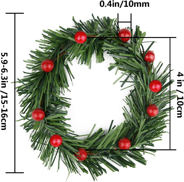 Lystaii 10pcs Christmas Candle Rings Red Artificial Berry Candle Rings with Grass Mini Christmas Wreath for Pillar Candle Christmas Holiday Table Decorations Rustic Wedding Table Centerpiece (Large)