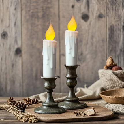 LINCOUNTRY. Short Battery Opererated Taper Candles Flickering Flame White Flameless Taper Candles with Timer Realistic Plastic LED Candlesticks, 4.65 Inch Home Christmas Halloween Wedding Decor, 6 pcs