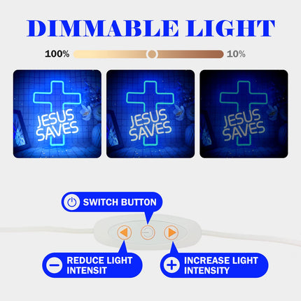 Cross Neon Signs Jesus Saves LED Signs for Wall Decor Dimmable Jesus Neon Lights Signs for Bedroom Living Room Christian Church Events Birthday Christmas Decor s