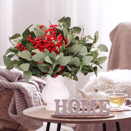 Ceenna 60 Pcs Christmas Artificial Pine Branches Fake Pine Picks Leaves Christmas Greenery Stems Evergreen Berry Stems Set for DIY Craft Garland Flower Christmas(Eucalyptus,13.2 Inch)