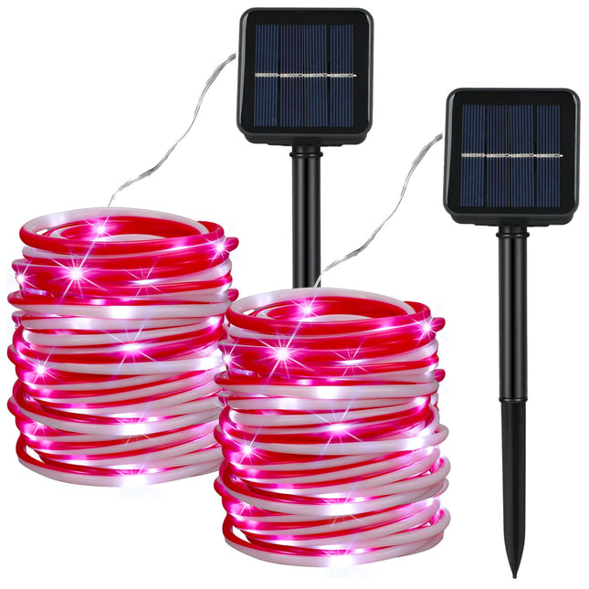 2 Pcs Christmas Solar Outdoor Rope Lights Candy Color Waterproof Twinkle Lights 33ft 100 LED Waterproof Christmas Lights Decorative Fairy Lights for Road Pathway Garden Yard Party Xmas Holiday