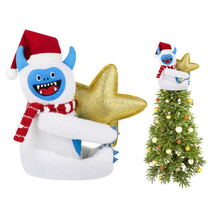 Christmas Tree Topper Festive Bigfoot Snowman with Glitter Star 3D Festive Wreath Attachment for 7-12ft Trees Perfect Christmas Decor and for Winter Holidays