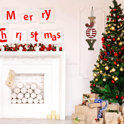 Christmas Decoration Wall Sign, Christmas Joy Sign for Home Decor Letter Wreath Christmas Hanging Wood Letters for Front Door, Wall