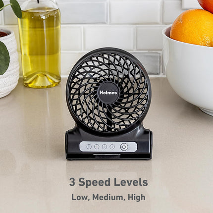 Holmes 4 Personal Fan, Rechargeable Battery, 3 Speed Settings, Lightweight, Compact And Portable, Adjutstable Head, Home