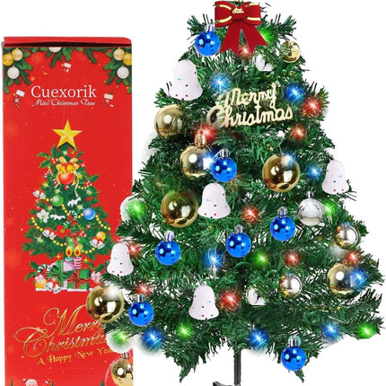 Mini Christmas Tree with Lights,Tabletop Christmas Tree, 2Ft Green Christmas Tree with Boxes for DIY Christmas Decorations(Bells, Christmas Balls,Star) Xmas Home Party Decor
