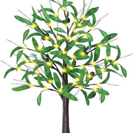 2FT Lighted Olive Tree - 24 Inch Light Up Olive Tree with 36 LED Lights, 12 Fruits, 72 Leaves, Timer Battery Operated Table Top Artificial Lighted Tree for Wedding Party Tabletop Decorations Indoor
