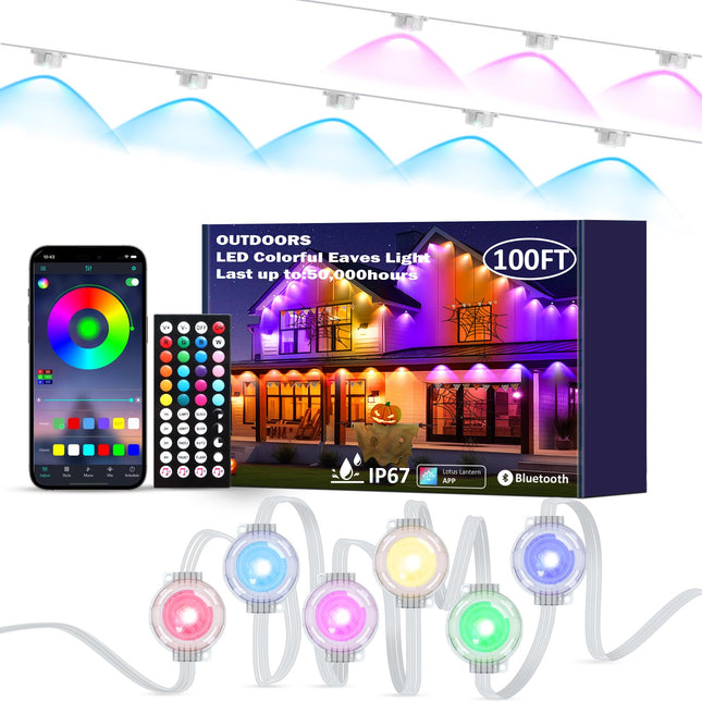 100FT Permanent Outdoor Lights, RGB 72 LED Eaves Lights with APP/Remote Control, IP67 Waterproof LED Outdoor String Lights for Christmas, Halloween, Outdoor, Garden Decor