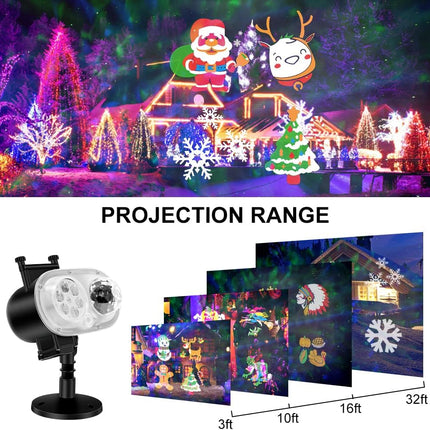 Holiday Projector Lights Outdoor, 2-in-1 HD LED Outdoor Projectors with Remote Control Timer, 3D Ocean Wave & 4 Patterns Waterproof Lanscape Lights for Indoor Valentine Xmas Halloween Holiday Party