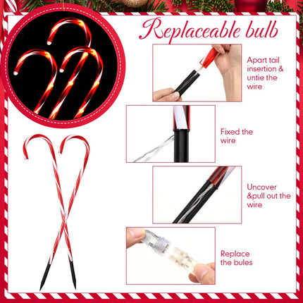 Treela 4 Sets 36 Inch Christmas Candy Cane Pathway Markers 24 Pcs Christmas Walkway Stakes Lights Connectable Lighted Pathway Lights for Xmas Holiday Party Outdoor Patio Yard Garden, White and Red