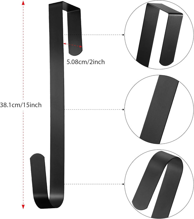 Zhehao 3 Pieces Christmas Decor Metal Wreath Hangers Over The Door Light Handy Wreath Hanger Hanging Hook (14 Inch, Black)