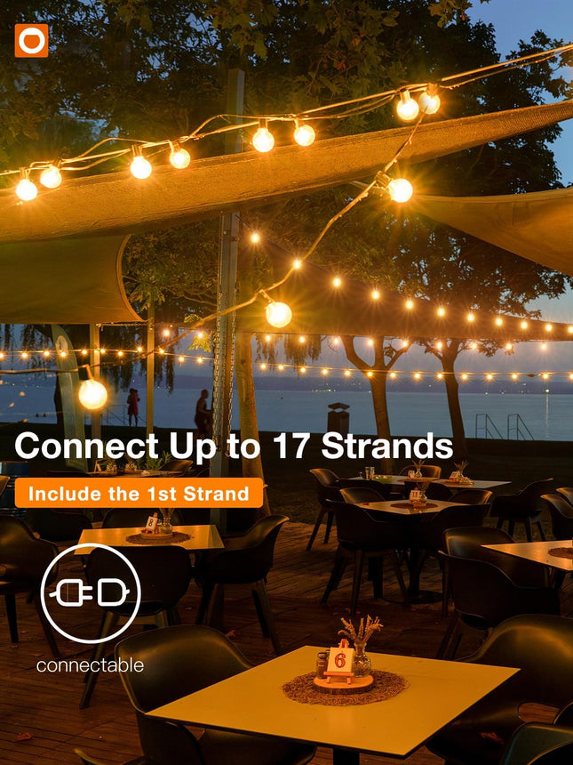 addlon 50FT Outdoor String Lights, G40 Globe LED Patio Lights Waterproof with 27 Plastic Bulbs(2 Spare), ETL Listed Dimmable Outside Hanging Lights Connectable for Backyard Porch Deck