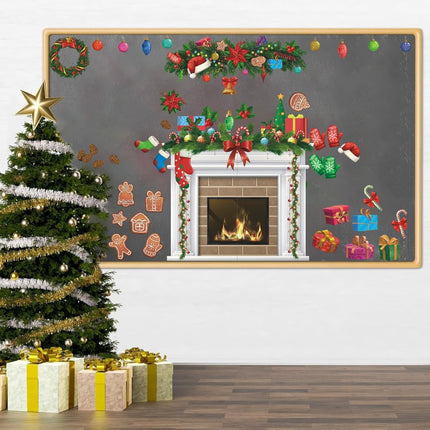 IARTTOP Christmas Fireplace Bulletin Board Decal Christmas Fireplace Wall Decal Christmas Holiday Fireplace Background Decoration Christmas Stocking Candle Wreath for Christmas Home Party Decor