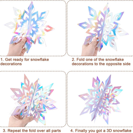 18Pcs Christmas Hanging Snowflake Decorations, 3D Glittery Large Iridescent Paper Snowflakes Garland for Christmas Winter Wonderland Frozen Holiday Year Home Tree Birthday Party Decorations
