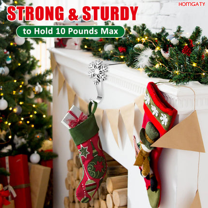 Homgaty Christmas Stocking Holders for Mantle, 4 Pack Christmas Stockings Hooks with Adhesive, Mantle Fireplace Topper Holder Hooks Xmas Stocking Clips Christmas Decorations