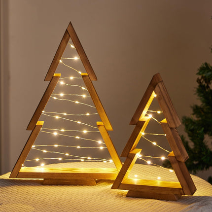 Christmas Decorations, Wooden Christmas Tree, Tabletop Christmas Tree with Lights, Small Lighted Christmas Trees Decor for Table Top Mantle Shelf, 2 Pack (Large 14.2" H & Small 10.2" H)