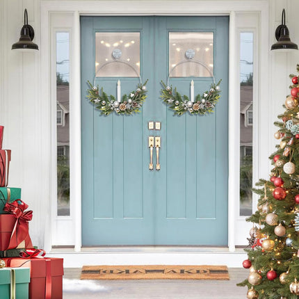 Dolicer 2 Pcs Christmas Wreaths for Windows, 12In Christmas Wreaths for Front Door Christmas Wreath with Lights Christmas Window Wreath with Taper Candles Remote Control for Holiday Christmas Party