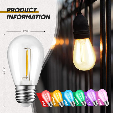 12-Pack Red Green String Light Bulbs, Patio String Light Replacement bulbs for Outdoor Indoor, 1W E26 Base S14 LED Red Green Light Bulbs for Christmas Halloween,Holiday,Home Decor (6 Red + 6 Green)