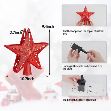 Christmas Tree Topper Lighted with 6 Projected Patterns -Christmas Star Tree Topper Built-Led Rotating Lights -3D Glitter Dynamic Projector for Indoor Xmas Year Holiday Party Decorations