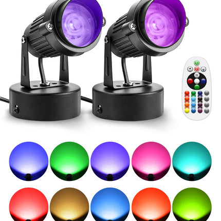 ZUCKEO Christmas LED Spot Lights Indoor RGBW Up Lights with Remote, 120V 10W Uplighting Indoor Spotlights Plug in, 4.92FT Code Accent Flood Light Color Changing Landscape Lighting with Switch (2Pack)