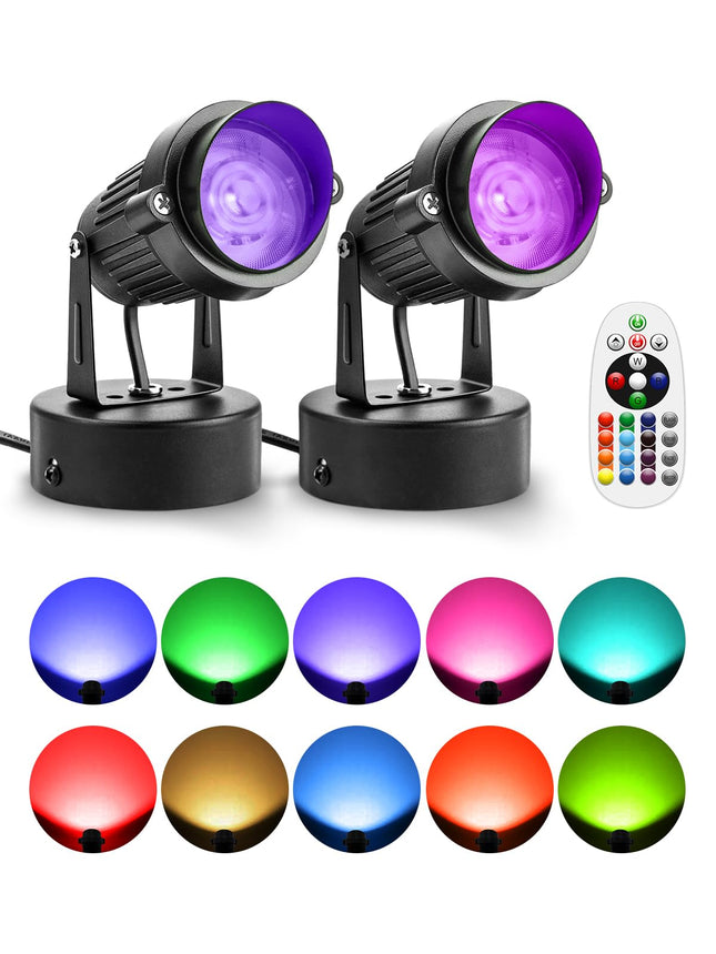 ZUCKEO Christmas LED Spot Lights Indoor RGBW Up Lights with Remote, 120V 10W Uplighting Indoor Spotlights Plug in, 4.92FT Code Accent Flood Light Color Changing Landscape Lighting with Switch (2Pack)