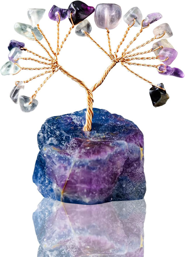 Runyangshi Natural Colorful Fluorite Crystal Tree Healing Crystals Gemstones Reiki Energy Tree Natural Tumbled Stones Fortune Money Tree Figurines Home Decor Crafts