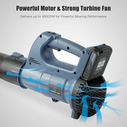 Cordless Leaf Blower, 20V Lawn Blower with 2 Batteries, Dual-Speed Settings, Quick Installation and 2-Section Tube Design, Charger Included, C P CHANTPOWER