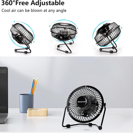 4 Inch Mini Fan With Metal Construction,Powerful Usb Powered,360° Rotation Desk Personal Cooling Usb Fans Small Quiet For Home
