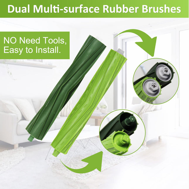 Parts Compatible With Irobot Roomba I, E & J Series I7 I7+ I2 I3 I3+ I4 I4+ I6 I6+ I8 I8+Plus J6+ J7 E5 E6 E7, 1 Set Of Multisurface Rubber Brushes, 6 Hepa Filters, 6 Side Brushes