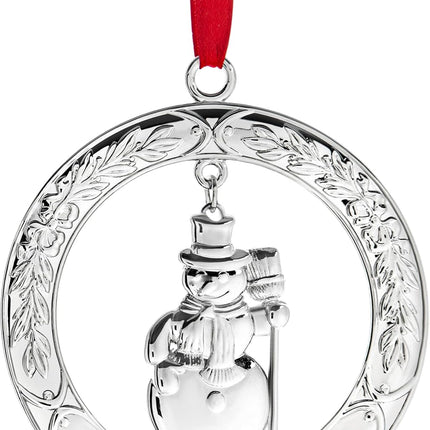 Klikel Christmas Ornament - Shiny Silver Christmas Ornament Wreath with Snowman - Dated Christmas Ornament - Ornament for Christmas Tree - Snowman Ornament for Holidays