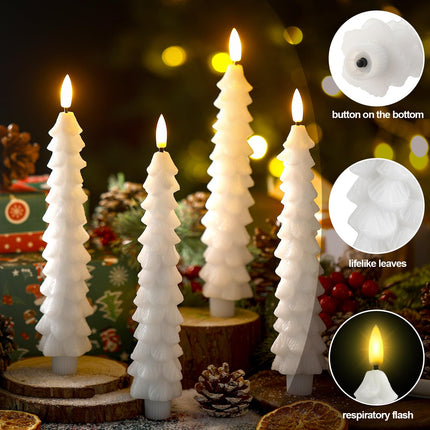 Funtery 6 Pcs Christmas Flameless Taper Candles with Remote Timer 9.7 Inch Real Wax Battery Operated Christmas Tree Candle Lights Candlesticks with 3D Flame for Home Windows Fireplace Decor (White)