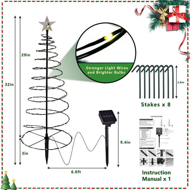 d 2 Pack Spiral Solar Christmas Tree Lights, 32'' Outdoor Christmas Decorations, 8 Modes Solar Pathway Lights, Waterpoof Light up Prelit Xmas Tree for GardenPatio Yard Walkway Driveway