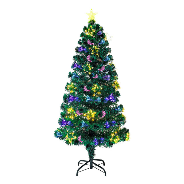 5Ft Fiber Optic Artificial Christmas Tree with Lighted Copper Wire Stars and Tree Topper, Pre-lit Christmas Tree for Holiday Home Office Decor with Foldable Base