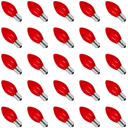 25 Pack Red LED Light Bulbs C7 Replacement Bulbs - LED Glass Opaque Red Bulbs for Christmas Tree Garland Decor, Christmas Lights Replacement Bulbs for Home Yard Porch Stair, E12 Base, 0.6W