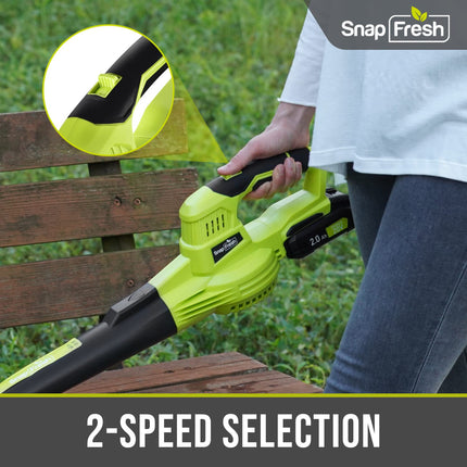 SnapFresh Leaf Blower - 20V Cordless Leaf Blower with 2.0Ah Battery & Charger, 130 MPH 140CFM Electric Leaf Blower for Lawn Care, Battery Powered Lightweight Leaf Blower for Yard Patio (Green)