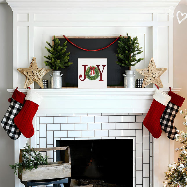 Joy Christmas Wreath Wood Desk Decor,Christmas Tiered Tray Decor Wall Decor,Rustic Art Home Shelf Desk Decor,Christmas Decorations for Home Tabletap Decor,s for Women Family Funny 5x5