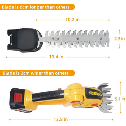 Cordless Grass Shear & Shrubbery Trimmer, Huhomco Portable 2-in-1 Hedge Trimmer 24-V Electric Grass Clippers with Curved Blade Garden Pruning Shears,Charger,2pcs Rechargeable Battery