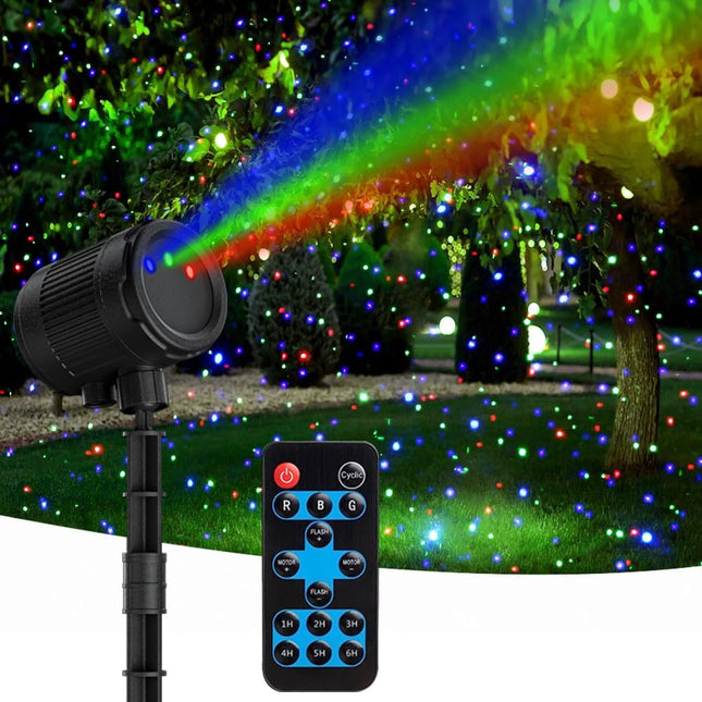 Outdoor Laser Lights, Moving RGB Halloween Christmas Projector Light Waterproof with Remote Control 3 Colors Motion Firefly Decorative Star Light Show for Holiday House Garden Yard Party Decorations