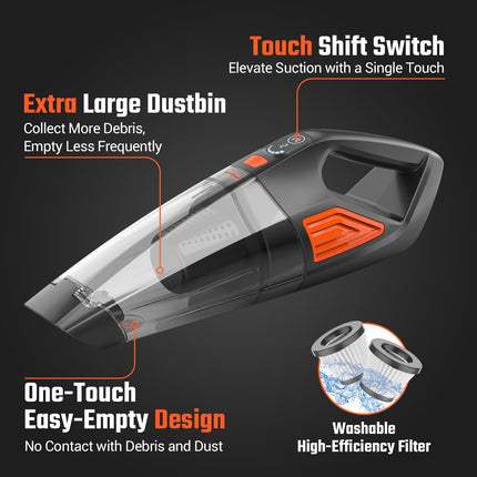 Handheld Vacuum Cordless Car Vacuum, Dust Buster Hand Vcauum Rechargeable With Largecapacity Battery, Lightweight Rechargeable Powerful Portable Vacuum For Car, Home And Pet Hair