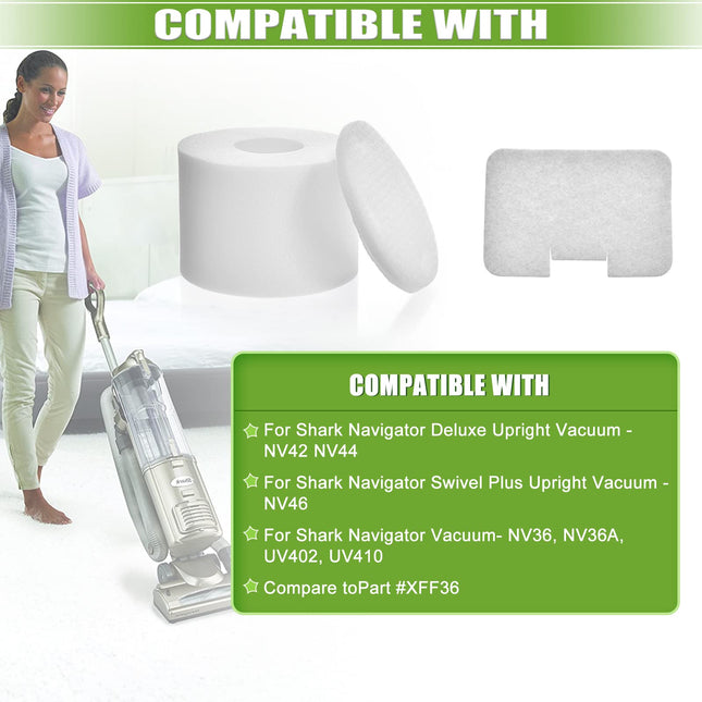 6 Pack Filters For Shark Navigator Deluxe Nv42, Nv4226, Nv46, Nv44, Nv4626, Uv402, Uv410, Nv36 Upright Vacuum, Part Xff36