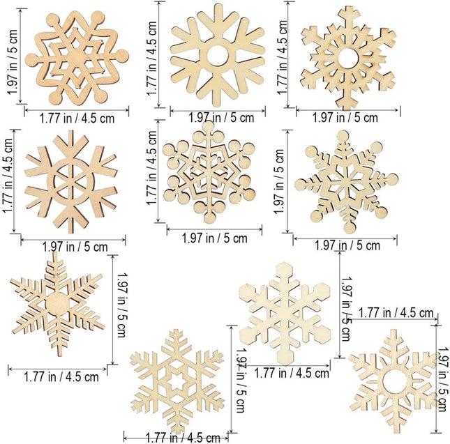 T-Antrix 50pcs DIY Wooden Snowflakes Unfinished Wood Ornaments Cutouts Christmas Wood Snowflake for Christmas Decoration Christmas Tree Hanging Embellishments and Craft DIY with Strings