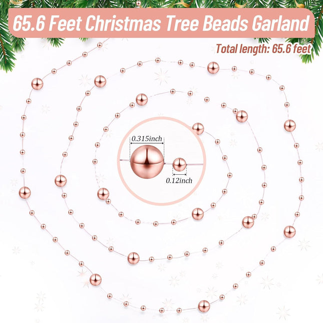 Pangda 65.6 Feet Christmas Tree Beads Garland Plastic Pearl Strands Chain for Christmas Wedding Decoration (Rose Gold)