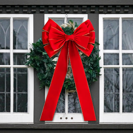 Red Christmas Large Velvet Bows: 36" x 18" Golden Edged Velvet Bow - Christmas Tree Topper Ornament Bow for Christmas Tree Wreath Door and Fireplace Decoration (6, Red)