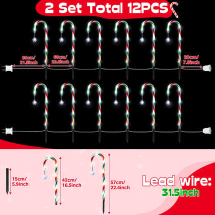 Hiboom Christmas Candy Cane Lights, 12 Pcs 22 Inch Pathway Markers Lights with Stakes, Christmas Red Green and White Driveway Lights End to End Connected for Xmas Holiday Party Patio Garden