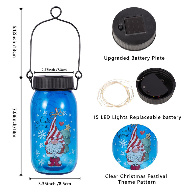 2 Pack Solar Hanging Lanterns, Christmas Outdoor Waterproof Solar Lights with Santa Claus Decor, Mason Jar Garden Tree Table Glass Lights Xmas Decoration