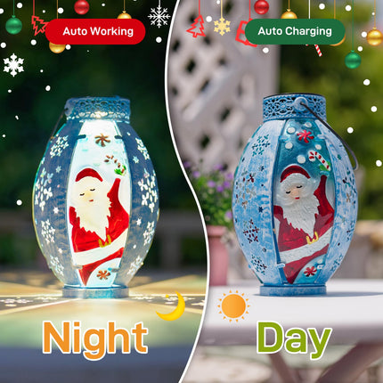 Christmas Solar Lanterns Outdoor Waterproof, Santa Claus Hanging Solar Christmas Lantern Lights for Outside Yard Patio Porch Garden, Solar Christmas Decorations s for Kids Women Adults