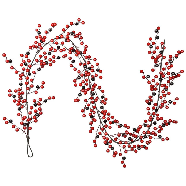Artiflr 6FT Red Berry Christmas Garland with Red and Black Berry, Artificail Berry Garland Indoor Outdoor Garden Gate Hone Decoration for Winter Holiday Year Decor