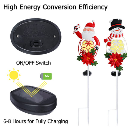 Solar Christmas Garden Stakes 2 Packs Santa and Snowman Christmas Metal Yard Stakes with LED Lights Waterproof Xmas Outdoor Decorations for Garden Lawn Pathway